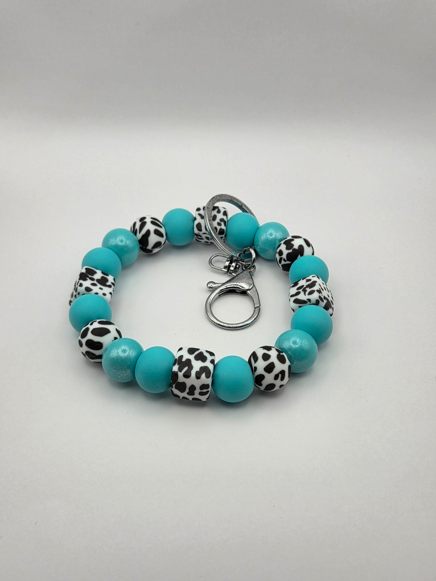 Turquoise Black Cow Keyring