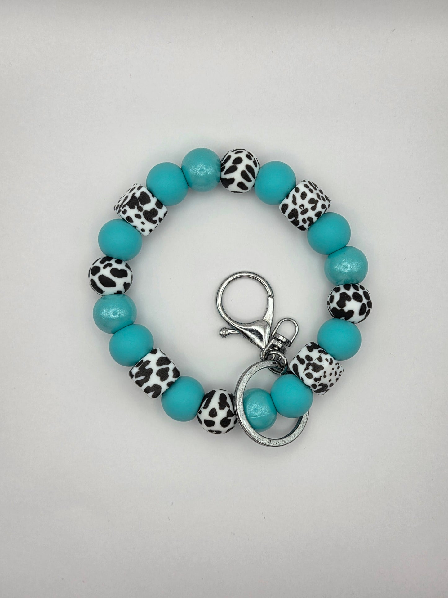 Turquoise Black Cow Keyring